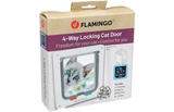 Verpakking van wit 4-standen kattenluik van Flamingo met 4-way vergrendeling