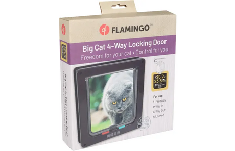 Flamingo Big Cat 4-way locking kattenluik, bruine uitvoering in verpakking