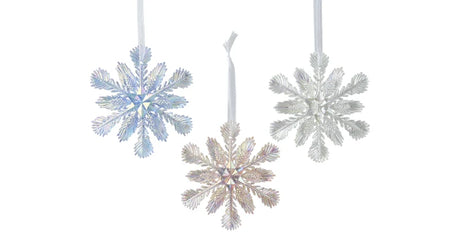 Plastic sneeuwvlok hangdecoraties met koord, 3 kleuren assorti