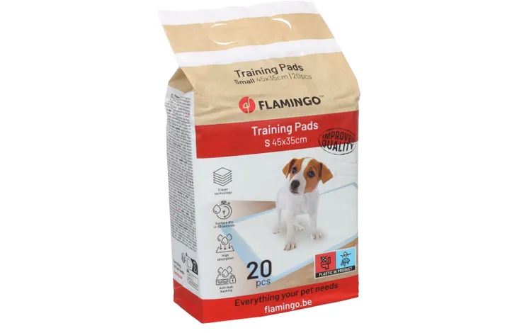 Trainingsmat voor puppy’s: doos met 20 witte pads van Flamingo, 45×35 cm