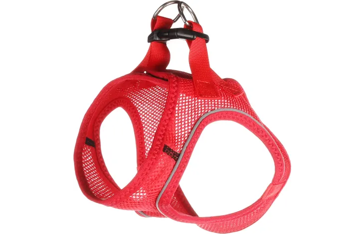 Rood hondenharnas met mesh, verstelbandjes en metalen ringen voor bevestiging
