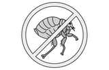 Pictogram met gekruiste cirkel: shampoo helpt tegen vlooien en teken