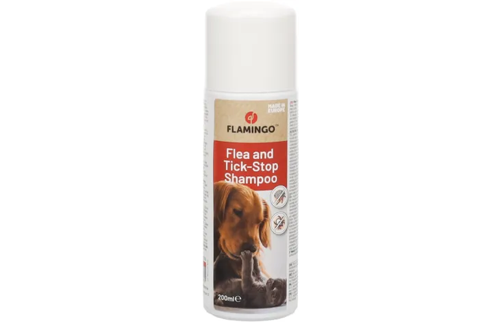 Flamingo shampoo fles voor honden tegen vlooien en teken, 200 ml, met bruine hond
