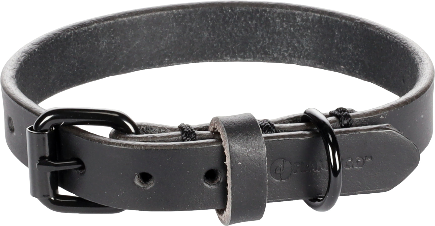 Flamingo halsband Leano, zwarte leren halsband met gesp en verstelgaten
