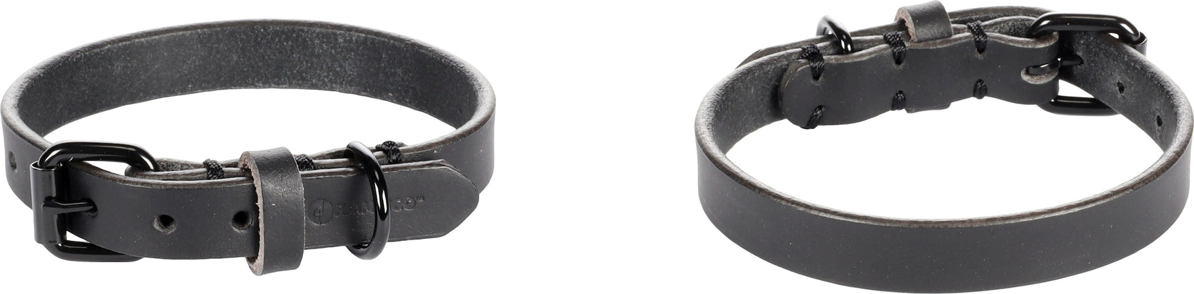 Zwarte lederen halsband met metalen gesp en ring