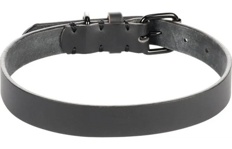 Zwarte leren halsband met gaatjes, gespsluiting en metalen ring