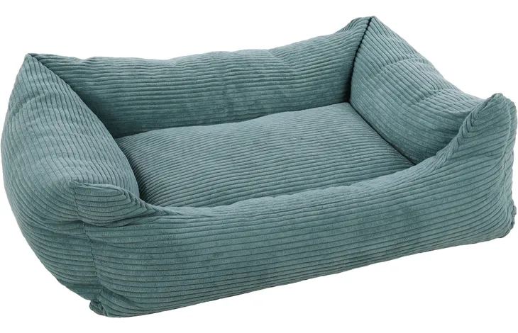 Rechthoekige blauwe velvet mand met opstaande randen en ligkussen, 100x80 cm