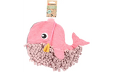 Roze snuffelmat met oog en rimpelrand van stofblokjes, in visvorm