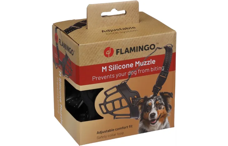 Flamingo muilkorf honden – Zachte siliconen muilkorf hond verstelbaar – Maat M – Model Benzo Zwart