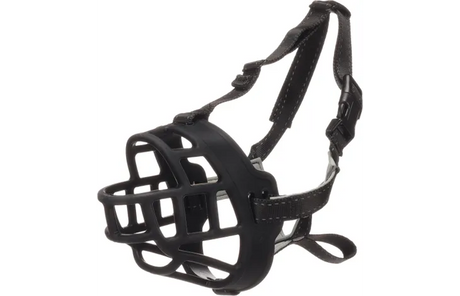 Flamingo muilkorf honden – Zachte siliconen muilkorf hond verstelbaar – Maat L – Model Benzo Zwart