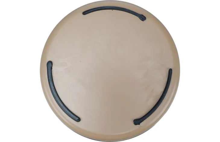 Beige ronde eet- en drinkpot Yumi met blauwe handgrepen en roestvrijstalen rand