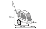 Fietkarafmetingen: 105 cm hoogte, 106 cm lengte, 66 cm breedte, 145 cm
