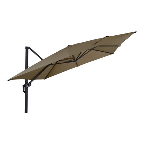Zweefparasol taupe doek met open frame en zwarte mast