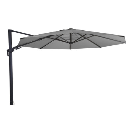 Zweefparasol VirgoFlex met grijs parasoldoek en ronde mast, zijaanzicht