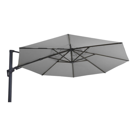 Zweefparasol VirgoFlex met grijs parasoldoek en kruisframe, vooraanzicht