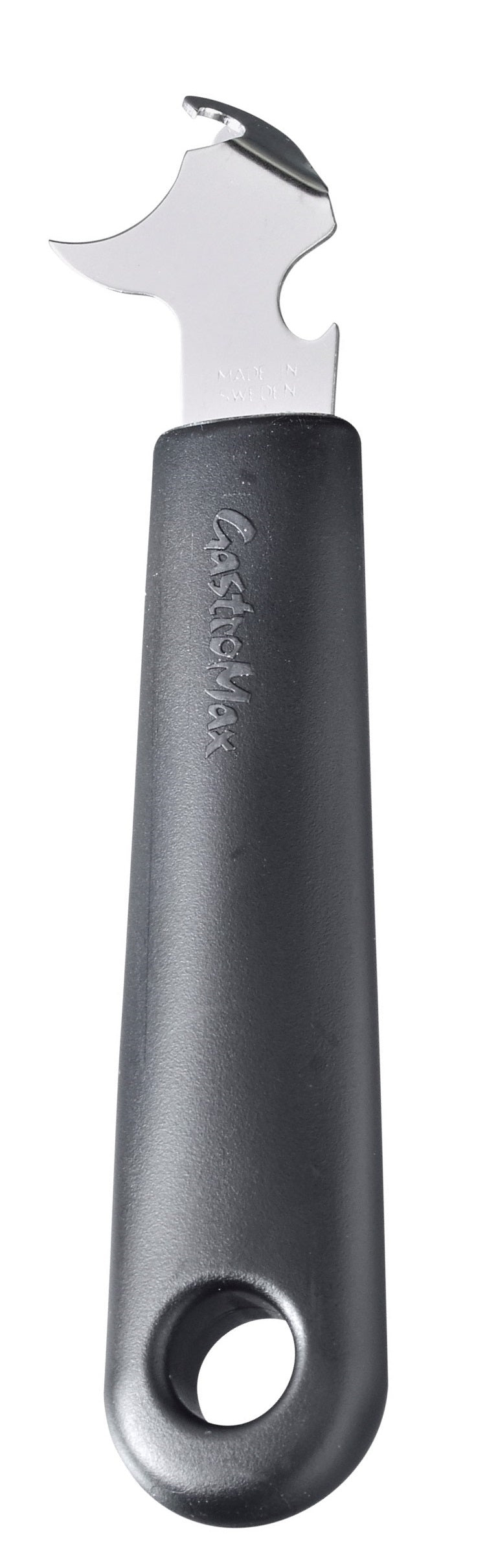 GastroMax blikopener met zwart handvat en zilveren openerkop