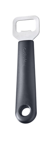 GastroMax flesopener met zwarte handgreep en metalen openring
