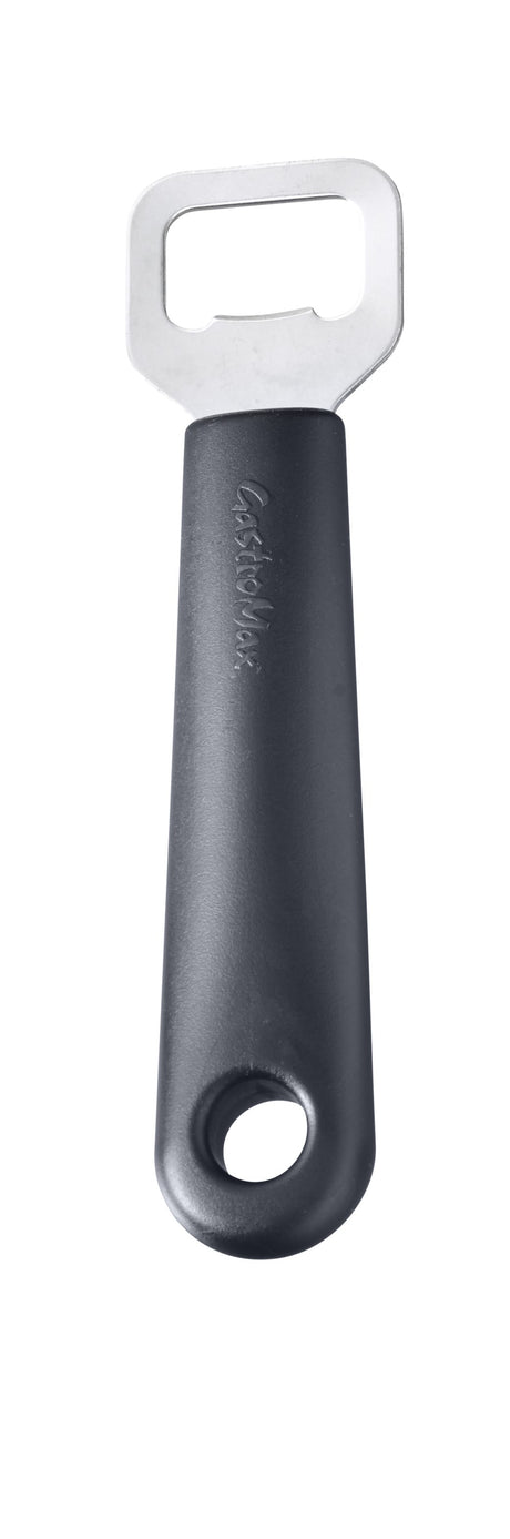 GastroMax flesopener met zwarte handgreep en metalen openring