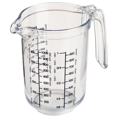 Kunststof maatbeker met schenktuit en maatverdeling, 1 liter, doorzichtig reservoir