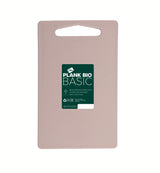 Grote roze snijplank met handgreepgat en Bio Basic-label