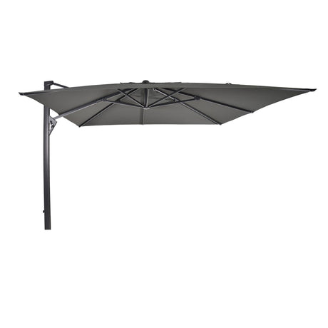 Grijze zweefparasol met ronde doek en zijliggers, 3x4 m op één paal