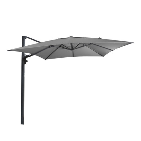 Zweefparasol met grijs 3x3 m doek, open parasol op zwarte paal
