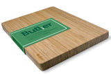 Rechthoekige bamboe snijplank met groene Butler-sticker, 40 x 30 cm