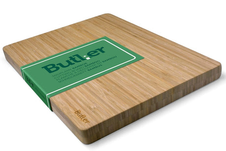Rechthoekige bamboe snijplank met groene Butler-sticker, 40 x 30 cm