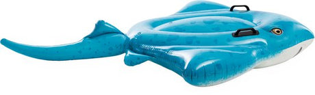 Intex opblaasfiguur rog Ride-ON: blauwe rog met staart en witte onderkant
