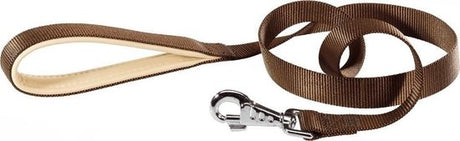 Bruine nylon hondenlijn met metalen gesp en ring, lengte 120 cm, breedte 1,5 cm