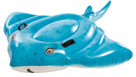 Intex opblaasfiguur rog Ride-ON: blauwe rog met witte buik en zwarte handgrepen
