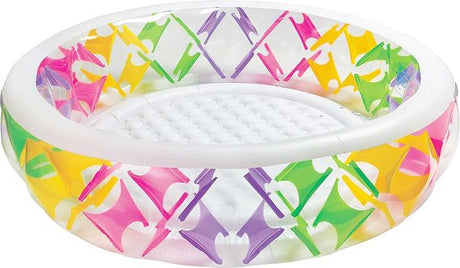 Opblaasbaar zwembad met pinwheel-regenboog print en witte opstaande rand