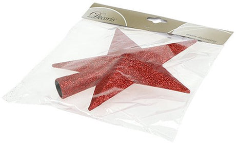 Verpakte rode glinsterende plastic kerstster met diameter 19 cm
