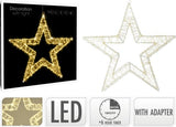 Metalen kerstster met warmwitte LED’s, timer en adapter, sterdisplay op doos