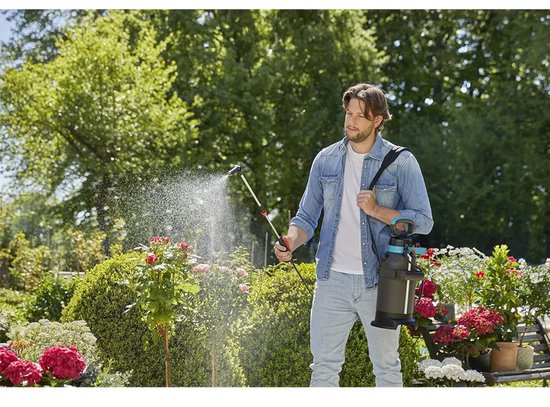 Drukspuit met 5-liter reservoir en spuitstraal, zwart en blauw