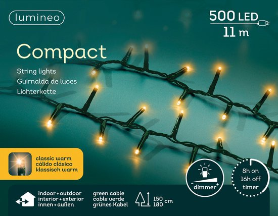 11m LED Compact Kerstverlichting - steady - 500 lampjes - Goud - Dimbaar