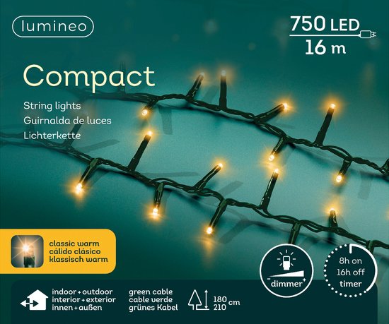 16 meter LED Compact Kerstverlichting - steady - 750 lampjes - Goud - Dimbaar
