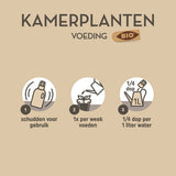 Infokaart met gebruiksinstructies voor kamerplanten voeding BIO