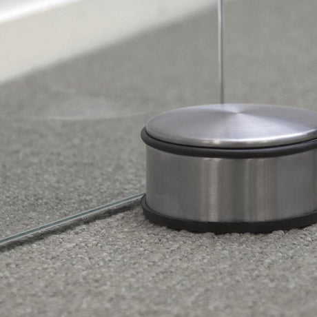 RVS deurstopper, lage ronde cilinder met zwarte voet