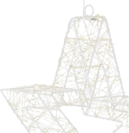 Witte metalen kerstster met warmwitte ledverlichting, hangend sterdecor