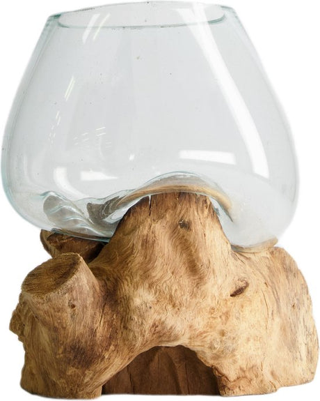 Teak hout standaard met glas 20x20x20cm