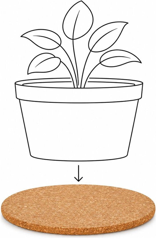 Ronde kurken onderzetter, vlak ontwerp met lijnillustratie