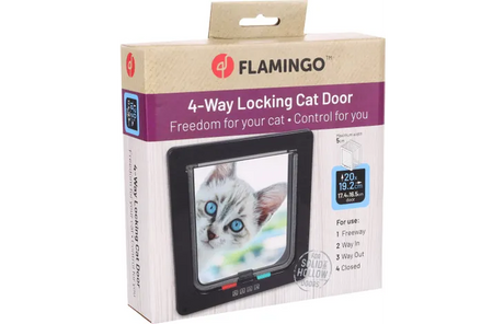 Verpakking van Flamingo 4-standen kattenluik met vergrendeling