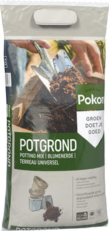 Universele potgrondzak van Pokon, 10 liter, label voor planten en potten.
