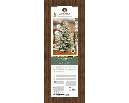 Everlands productverpakking met afbeelding van gesneeuwde dennenboom en specificaties