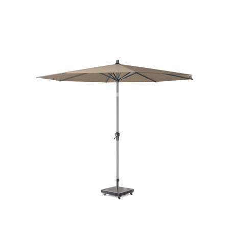 Taupe Riva-parasol met ronde kap op centraal frame, ø270