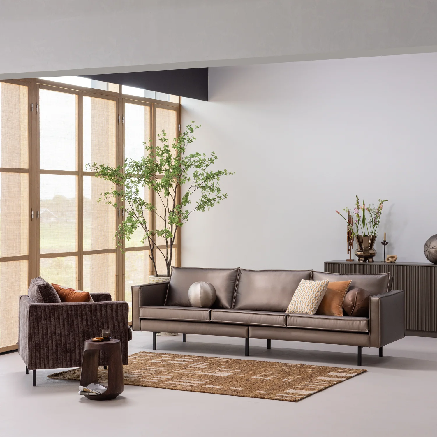 WOOOD - Ian handgeweven vloerkleed wol/katoen bruin 170x240cm