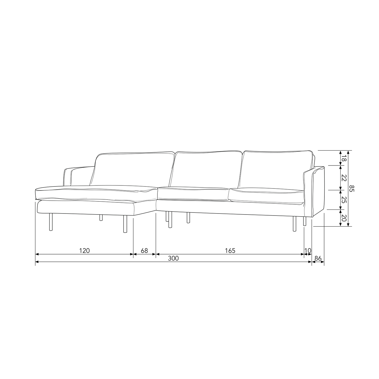 RODEO CHAISE LONGUE BANK LINKS STRUCTURE VELVET FROST