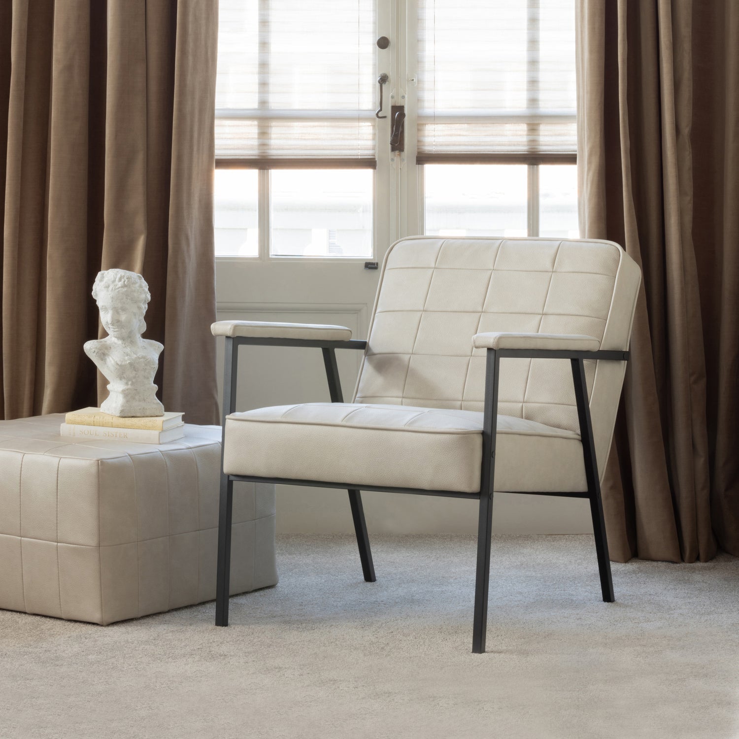 PATCHWORK POEF LEERLOOK NATUREL