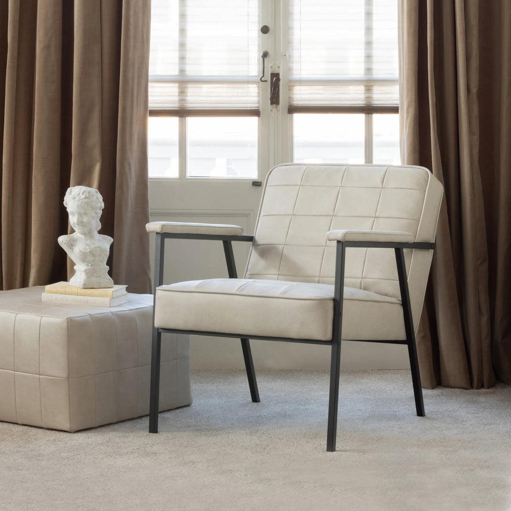 BePureHome - Patchwork poef leerlook naturel